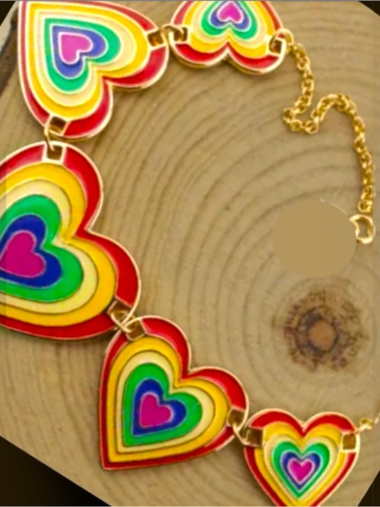 Source Unknown Jewelry - Pride Heart To Heart Golden Valentine Rainbow Necklace.